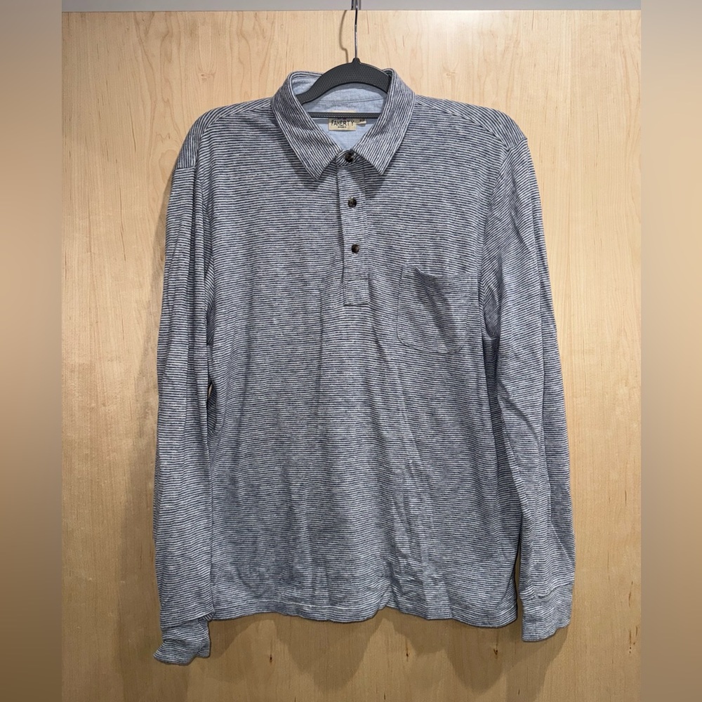 Mens Faherty Slub Cotton Long Sleeve Polo
